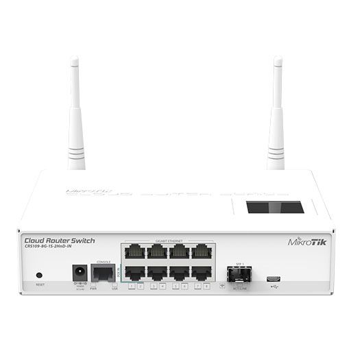 MikroTik CRS109-8G-1S-2HnD-IN Cloud Router 8 Gigabit port L3 Switch (fiber and wireless enabled, desktop case) - MikroTik - (Dev) Baltic Networks
